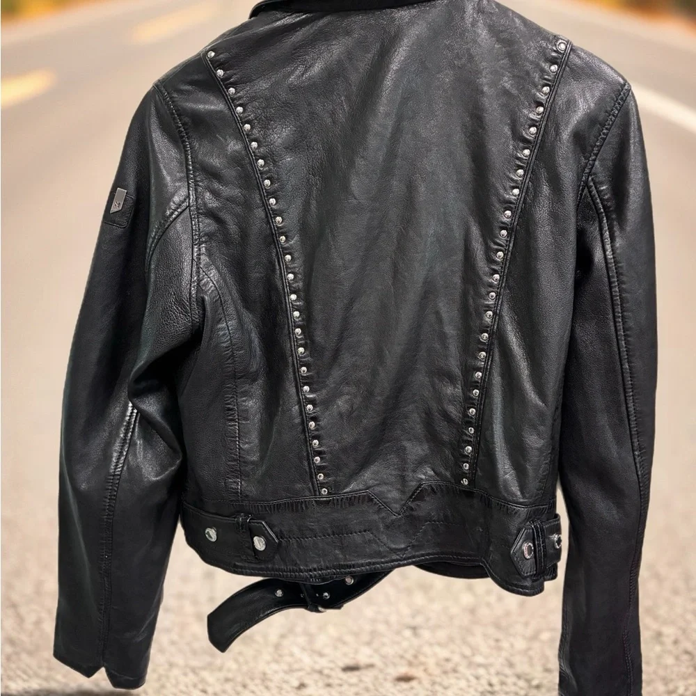Mauritius Studded Black Leather Biker Jacket - Women XL - Picture 4 of 12
